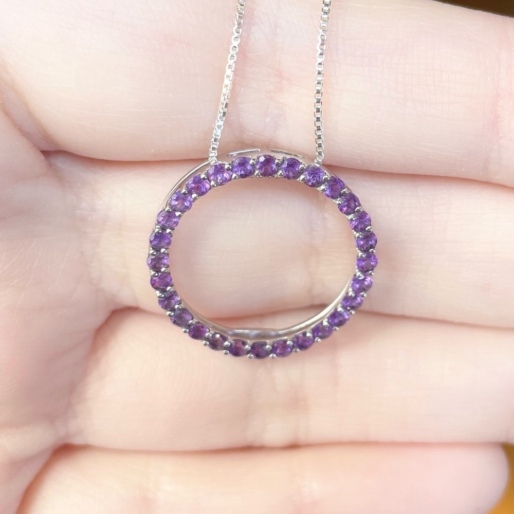 WH Half carat purple amethyst paved 14k solid white gold open halo penda… - Picture 6 of 9